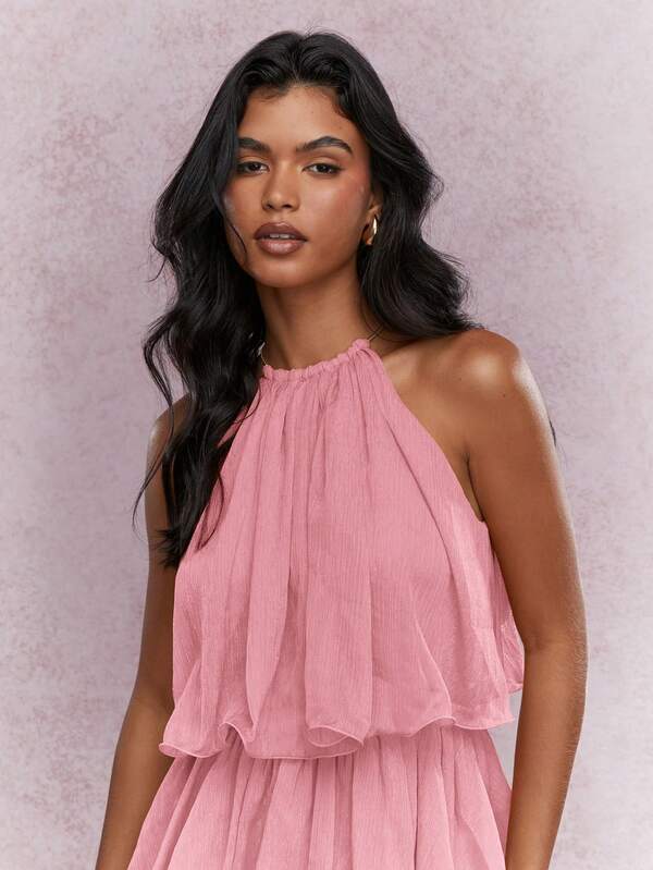 Missguided MISSGUIDED Tiered Ruffle Halter Neck Mini Dress