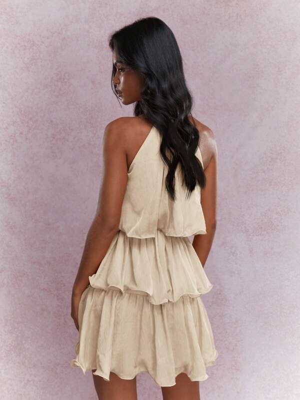 Missguided MISSGUIDED Tiered Ruffle Halter Neck Mini Dress