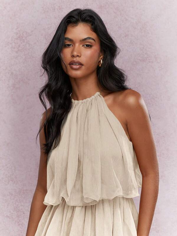 Missguided MISSGUIDED Tiered Ruffle Halter Neck Mini Dress