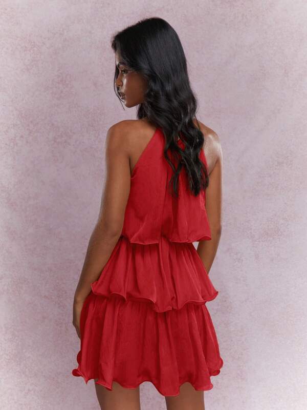 Missguided MISSGUIDED Tiered Ruffle Mini Dress With Halter Neckline