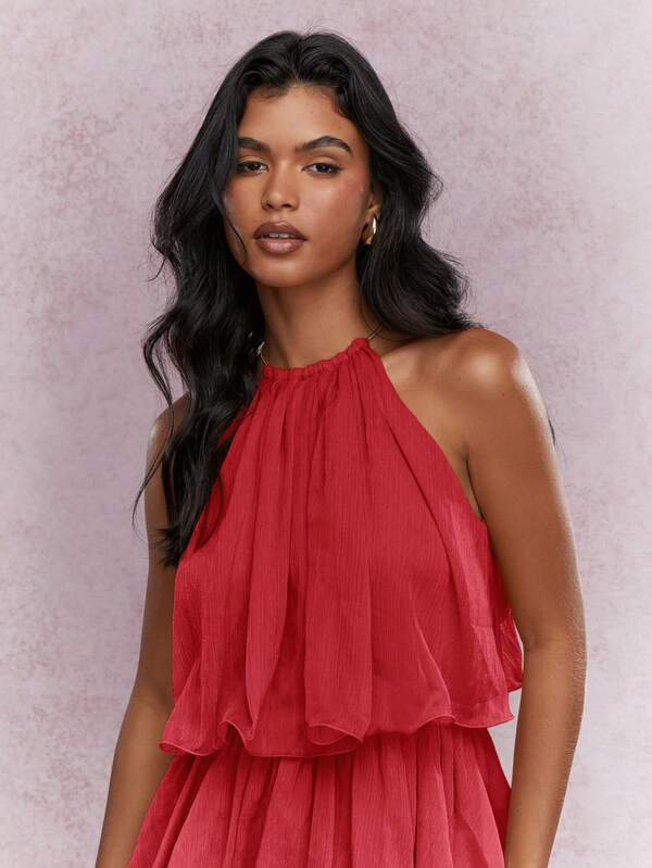 Missguided MISSGUIDED Tiered Ruffle Mini Dress With Halter Neckline