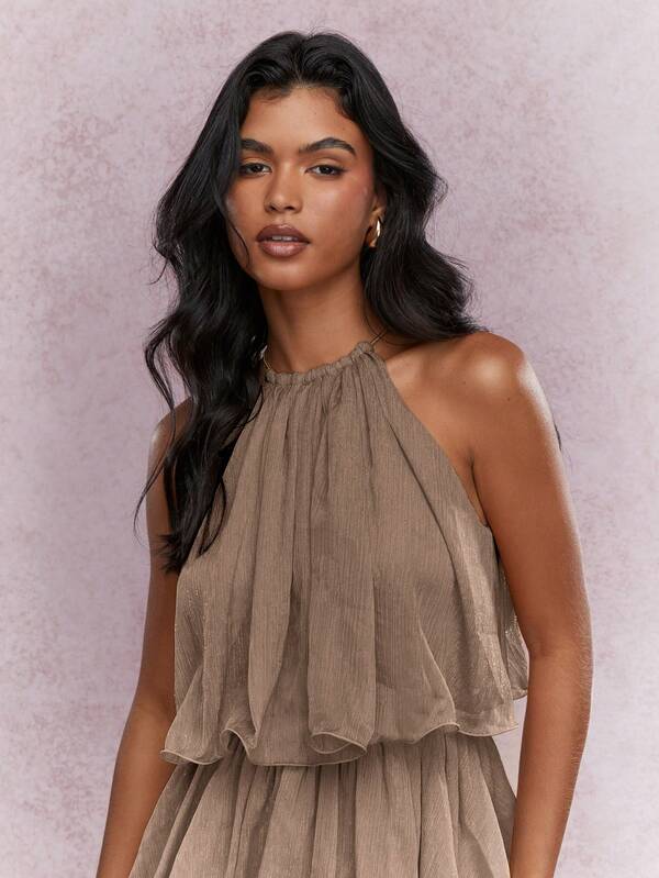 Missguided MISSGUIDED Tiered Ruffle Mini Dress With Halter Neck Design