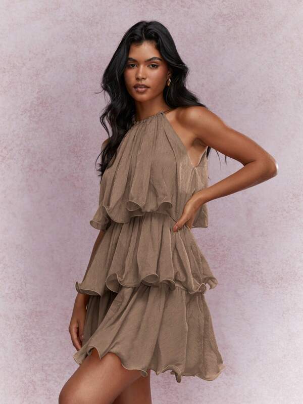 missguided MISSGUIDED Tiered Ruffle Mini Dress With Halter Neck Design
