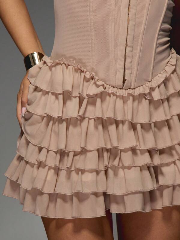Missguided MISSGUIDED Tiered Ruffle Mini Dress With Mesh Corset Bustier