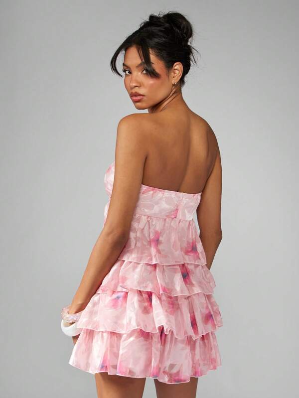 Missguided MISSGUIDED Tiered Ruffle Mini Dress With Sweetheart Neckline And Empire Waist