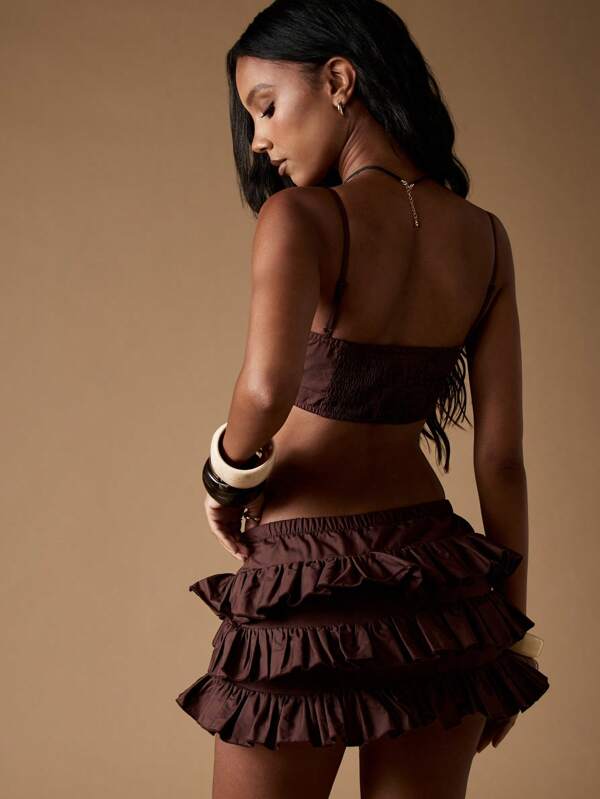 Missguided MISSGUIDED Tiered Ruffle Mini Skirt With Tube Top Set