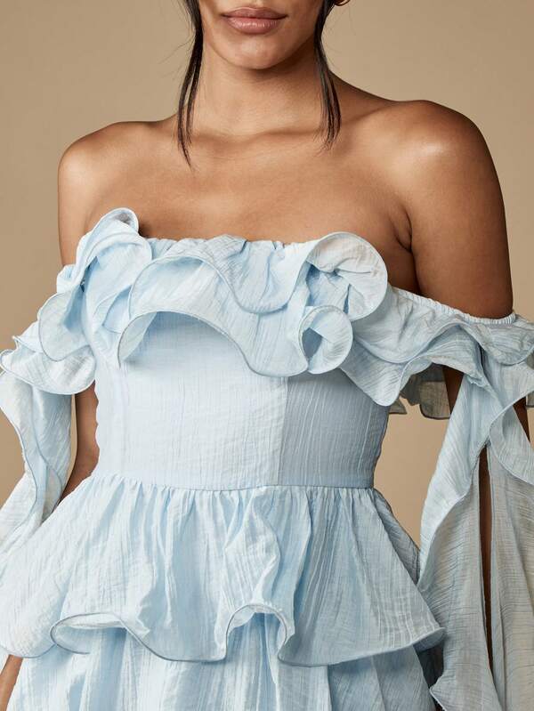 Missguided MISSGUIDED Tiered Ruffled Mini Dress With Off Shoulder Neckline