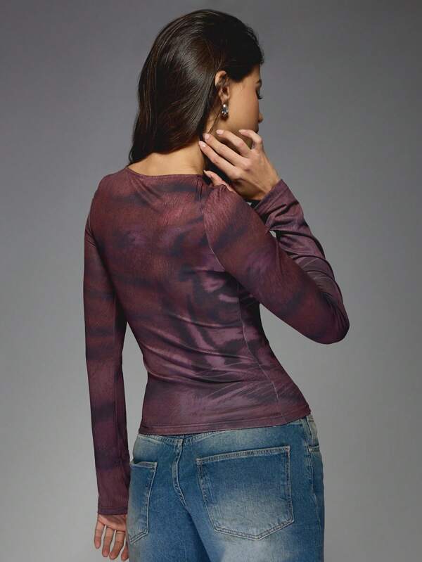 Missguided MISSGUIDED Tiger Print Fitted Crop Top With Long Sleeves