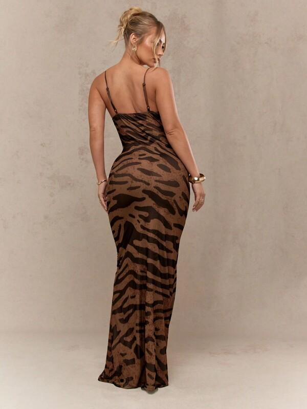 Missguided MISSGUIDED Tiger Print Mesh Maxi Dress With Cowl Neck