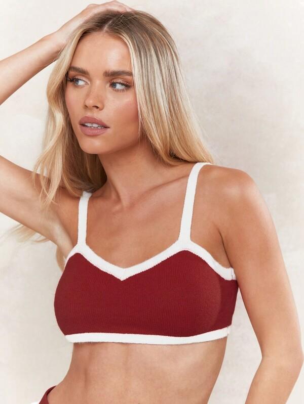 Missguided MISSGUIDED Toweling Ribbed Contrast Binding Cami Crop Top Winter Wear