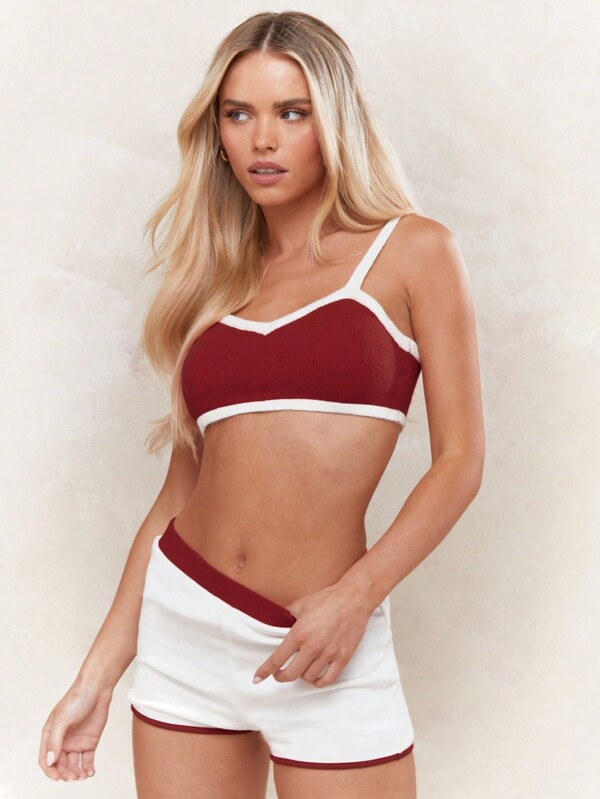 missguided MISSGUIDED Toweling Ribbed Contrast Binding Cami Crop Top Winter Wear