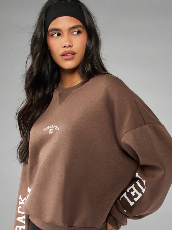 Missguided MISSGUIDED Track And Field Varsity Sweatshirt With Sleeve Graphics