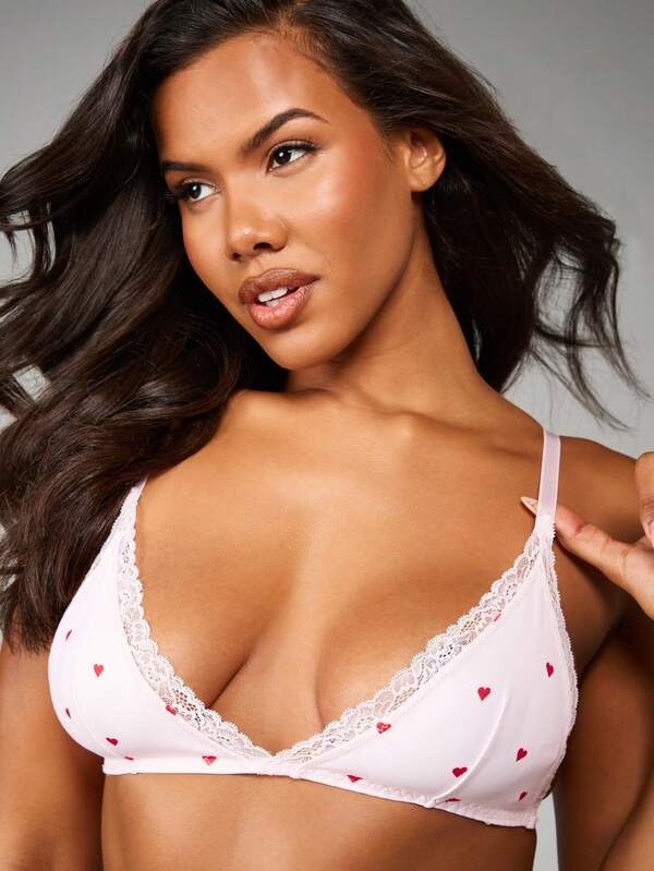 Missguided MISSGUIDED Triangle Bralette With Lace Trim Hearts