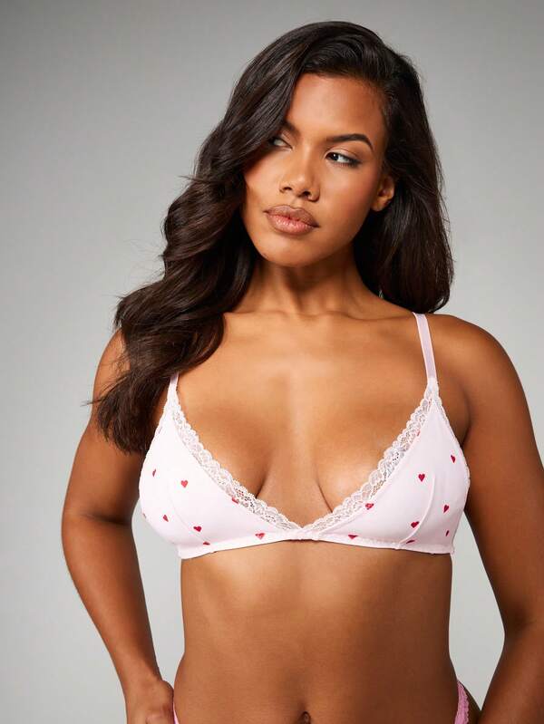 missguided MISSGUIDED Triangle Bralette With Lace Trim Hearts