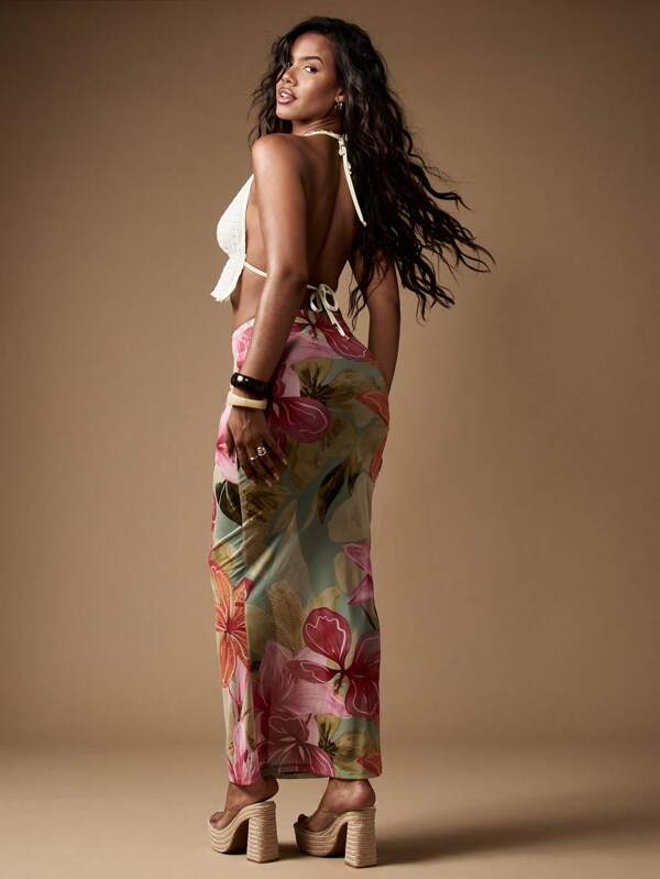 Missguided MISSGUIDED Tropical Paradise Floral High Waisted Maxi Length Skirt Cover Up