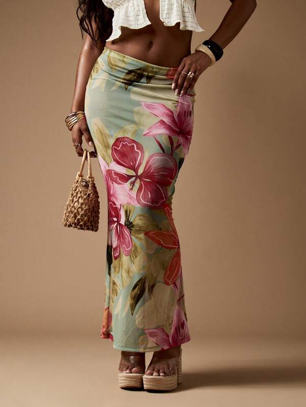 missguided MISSGUIDED Tropical Paradise Floral High Waisted Maxi Length Skirt Cover Up