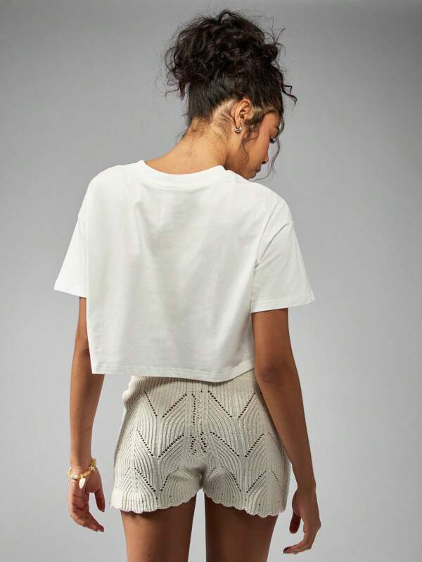Missguided MISSGUIDED Tropical Print Crop Short Sleeve T-Shirt