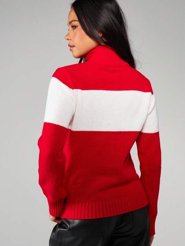 Missguided MISSGUIDED Turtleneck Color Block Knit Sweater With Logo