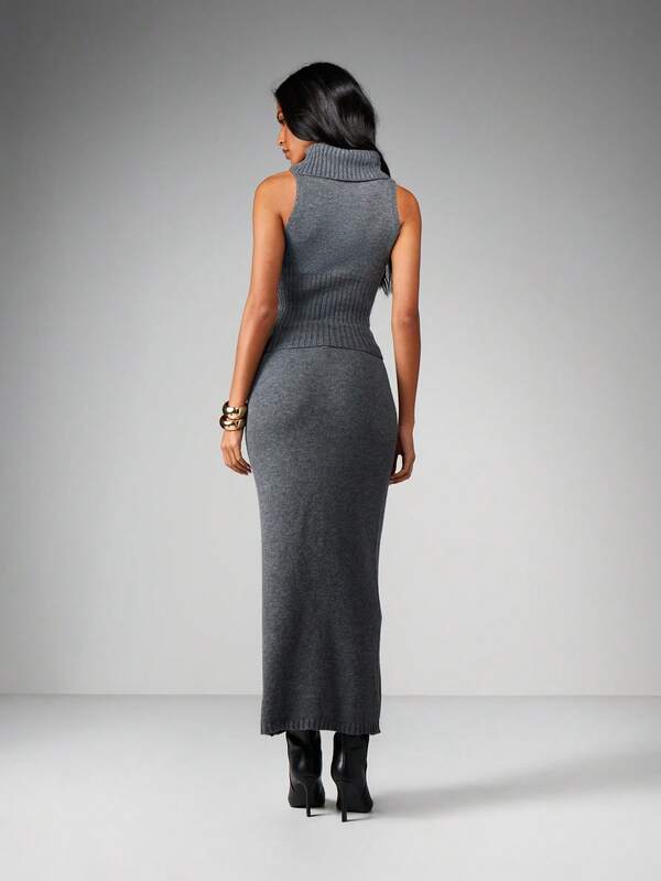 Missguided MISSGUIDED Turtleneck Knit Vest And Bodycon Skirt Set