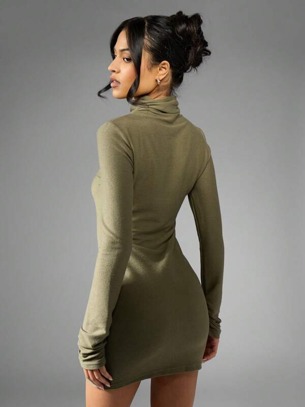 Missguided MISSGUIDED Turtleneck Long Sleeve Ribbed Bodycon Mini Dress