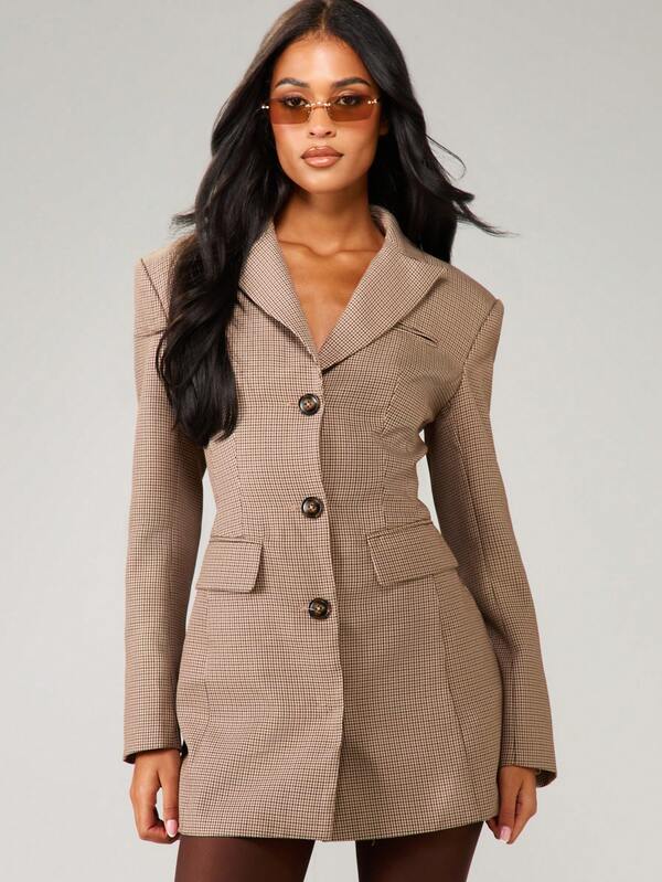 missguided MISSGUIDED Tweed Blazer Dress With Lapel Collar And Buttons