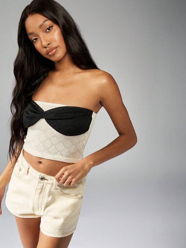 Missguided MISSGUIDED Twist Bust Sweetheart Neckline Knit Crop Top