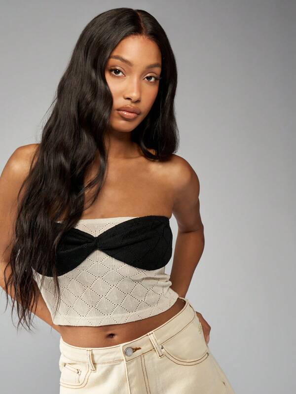 missguided MISSGUIDED Twist Bust Sweetheart Neckline Knit Crop Top