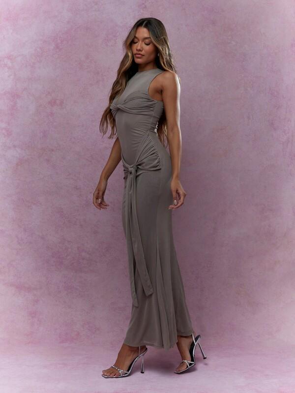 Missguided MISSGUIDED Twist Detail Bust Knot Waist Mermaid Hem Sleeveless Maxi Dress