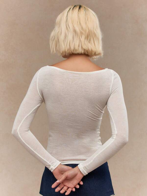 Missguided MISSGUIDED Twist Detail Bust Sheer Jersey Long Sleeve Top
