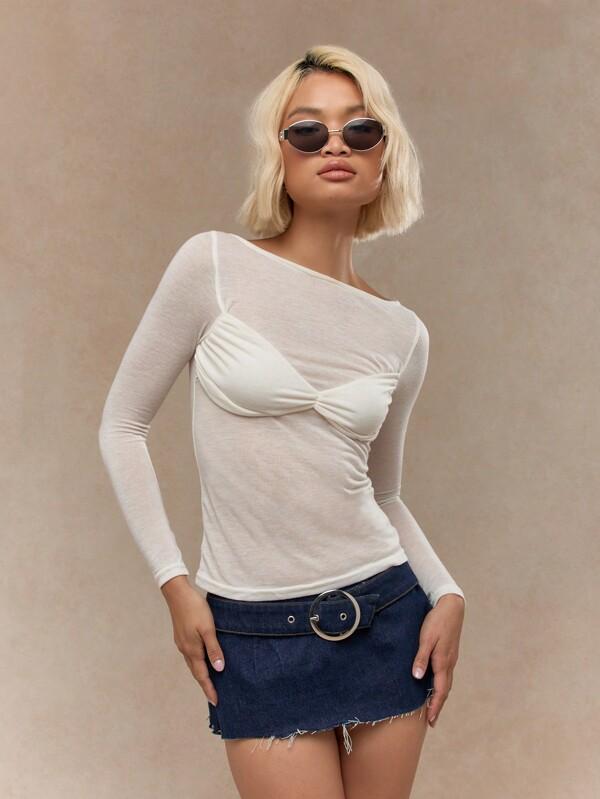 missguided MISSGUIDED Twist Detail Bust Sheer Jersey Long Sleeve Top