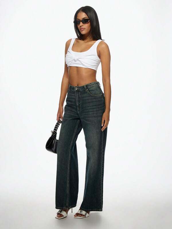 Missguided MISSGUIDED Twist Front Crop Athletic Workout Tank Top