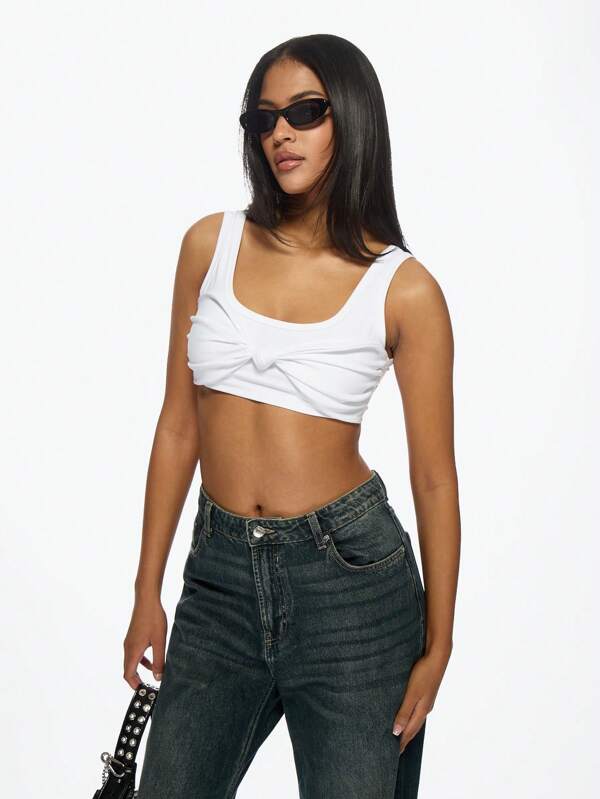 missguided MISSGUIDED Twist Front Crop Athletic Workout Tank Top