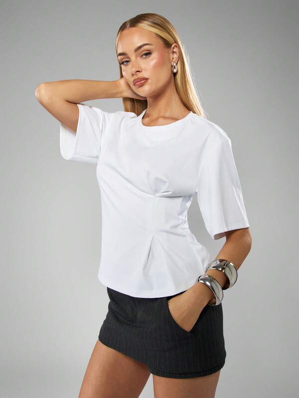 missguided MISSGUIDED Twist Front Round Neck Short Sleeve Tee