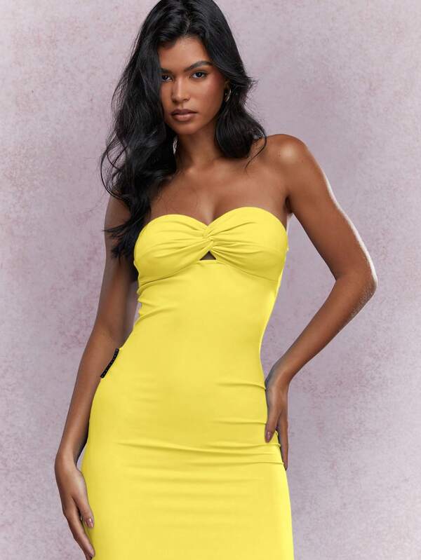 Missguided MISSGUIDED Twist Knot Bust Back Slit Hem Strapless Bandeau Long Dress