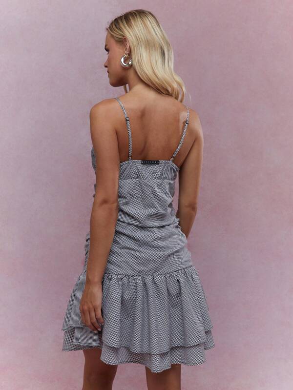 Missguided MISSGUIDED Twist Knot Bust Detail Gingham Print Spaghetti Strap Ruched Mini Dress