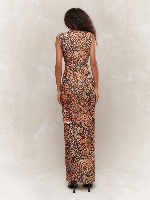 Missguided MISSGUIDED Twist Knot Bust Leopard Print Sleeveless Bodycon Maxi Dress