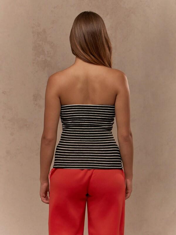 Missguided MISSGUIDED Twist Knot Bust Striped Textured Ribbed Bandeau Top