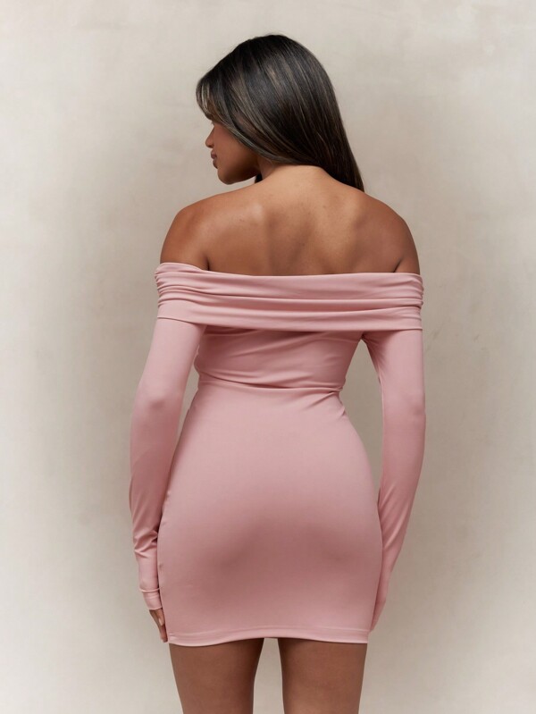 Missguided MISSGUIDED Twist Knot Detail Bust Off Shoulder Long Sleeves Bodycon Bardot Mini Dress