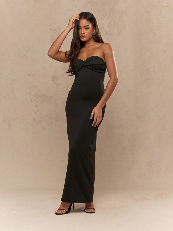 Missguided MISSGUIDED Twist Knot Detail Jersey Bandeau Bodycon Maxi Dress