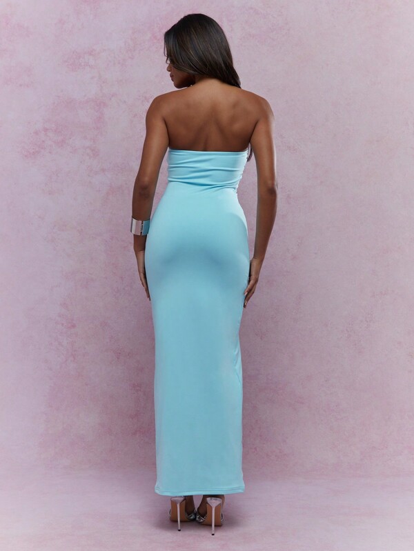 Missguided MISSGUIDED Twist Knot Detail Jersey Bandeau Bodycon Maxi Dress
