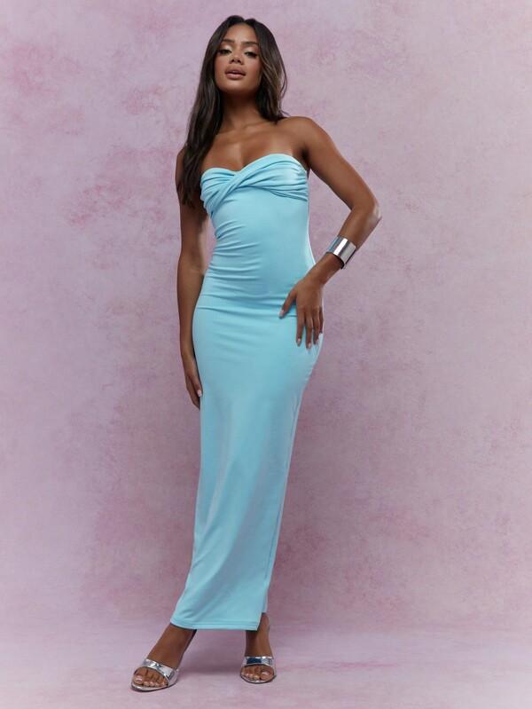 missguided MISSGUIDED Twist Knot Detail Jersey Bandeau Bodycon Maxi Dress