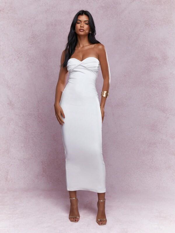 missguided MISSGUIDED Twist Knot Detail Jersey Bandeau Bodycon Maxi Dress
