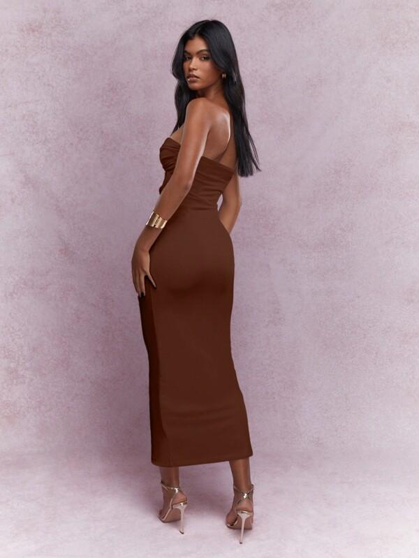 Missguided MISSGUIDED Twist Knot Detail Jersey Bandeau Bodycon Maxi Dress