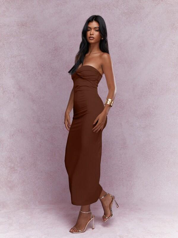 Missguided MISSGUIDED Twist Knot Detail Jersey Bandeau Bodycon Maxi Dress