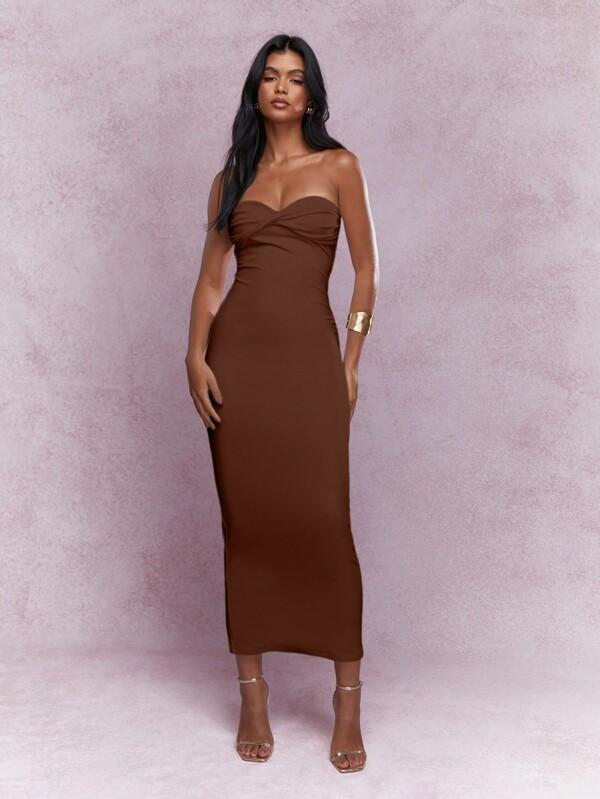 missguided MISSGUIDED Twist Knot Detail Jersey Bandeau Bodycon Maxi Dress