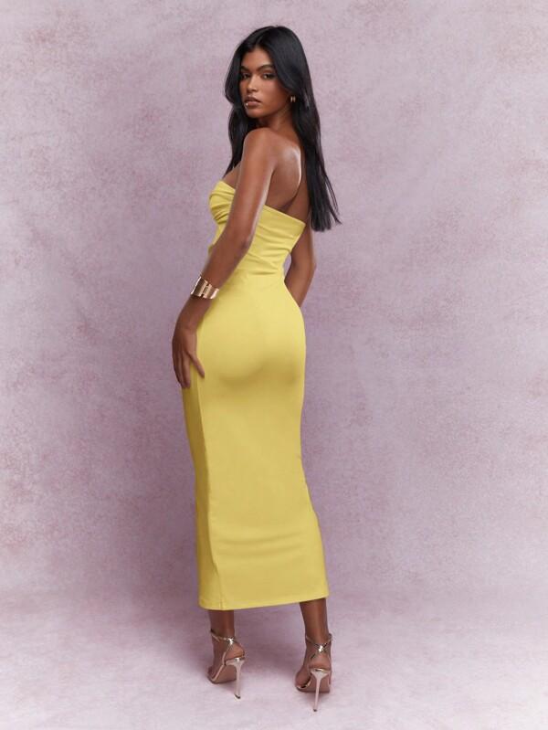 Missguided MISSGUIDED Twist Knot Detail Jersey Bandeau Bodycon Maxi Dress