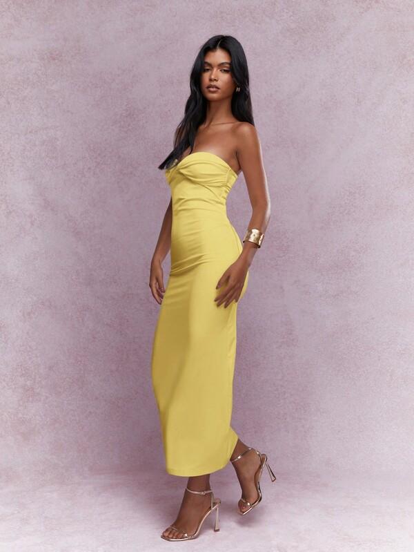 Missguided MISSGUIDED Twist Knot Detail Jersey Bandeau Bodycon Maxi Dress