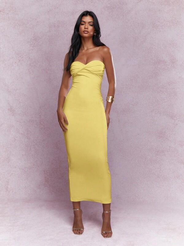 missguided MISSGUIDED Twist Knot Detail Jersey Bandeau Bodycon Maxi Dress