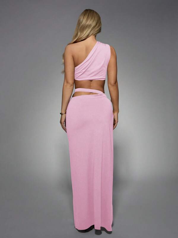 Missguided MISSGUIDED Twisted One-Shoulder Cut-Out High Slit Two-Piece Outfits