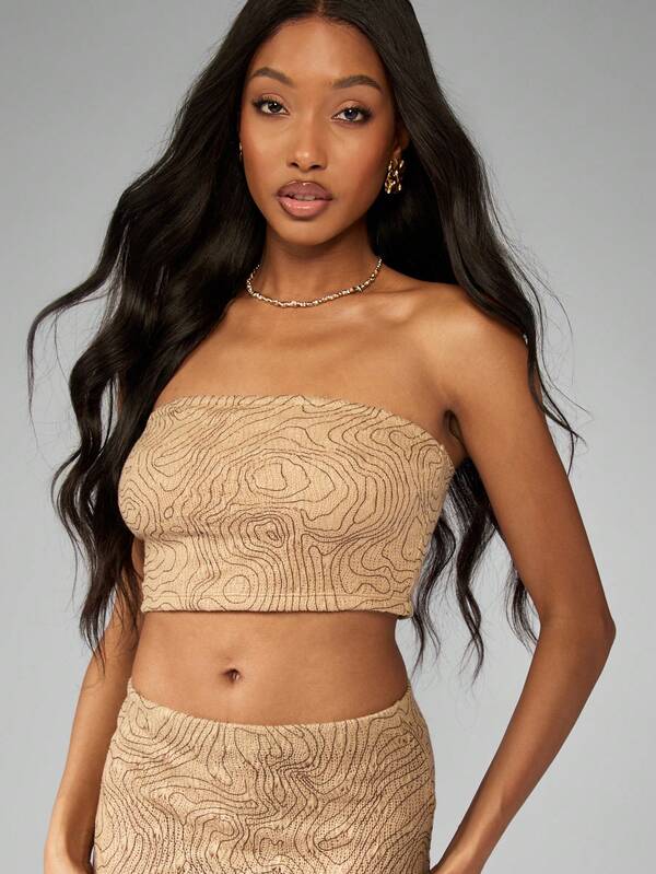 Missguided MISSGUIDED Two-Piece Contour-Pattern Knit Bandeau Maxi Set